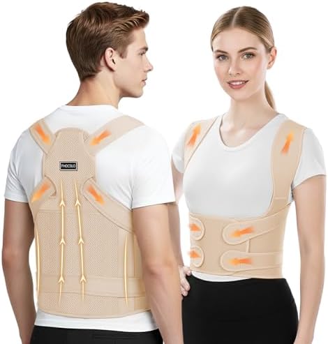 FHOCSLO Back Brace Posture Corrector Women and Men, Adjustable Shoulders Straightener - Breathable Upper Lower Back Support Belt Strap for Relieve Pain, Hunchback and Scoliosis (Nude, S)