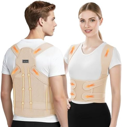 FHOCSLO Back Brace Posture Corrector Women and Men, Adjustable Shoulders Straightener - Breathable Upper Lower Back Support Belt Strap for Relieve Pain, Hunchback and Scoliosis (Nude, S)
