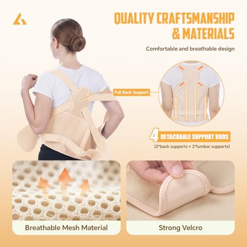FHOCSLO Back Brace Posture Corrector Women and Men, Adjustable Shoulders Straightener - Breathable Upper Lower Back Support Belt Strap for Relieve Pain, Hunchback and Scoliosis (Nude, S)