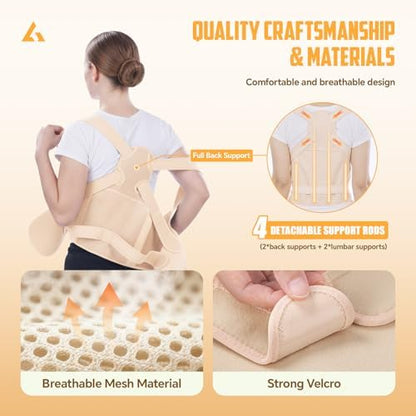 FHOCSLO Back Brace Posture Corrector Women and Men, Adjustable Shoulders Straightener - Breathable Upper Lower Back Support Belt Strap for Relieve Pain, Hunchback and Scoliosis (Nude, S)