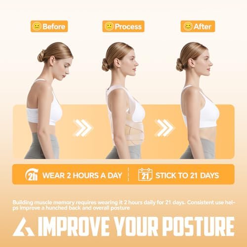 FHOCSLO Back Brace Posture Corrector Women and Men, Adjustable Shoulders Straightener - Breathable Upper Lower Back Support Belt Strap for Relieve Pain, Hunchback and Scoliosis (Nude, S)