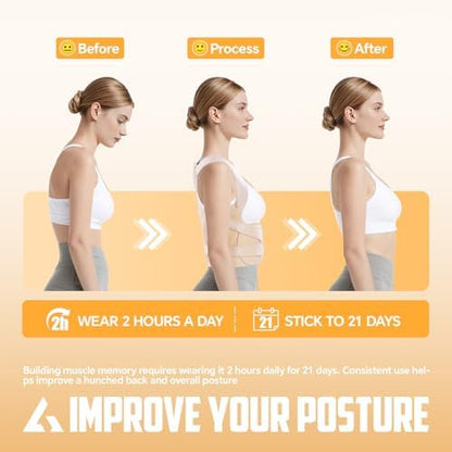 FHOCSLO Back Brace Posture Corrector Women and Men, Adjustable Shoulders Straightener - Breathable Upper Lower Back Support Belt Strap for Relieve Pain, Hunchback and Scoliosis (Nude, S)