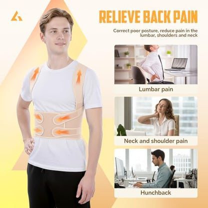 FHOCSLO Back Brace Posture Corrector Women and Men, Adjustable Shoulders Straightener - Breathable Upper Lower Back Support Belt Strap for Relieve Pain, Hunchback and Scoliosis (Nude, S)