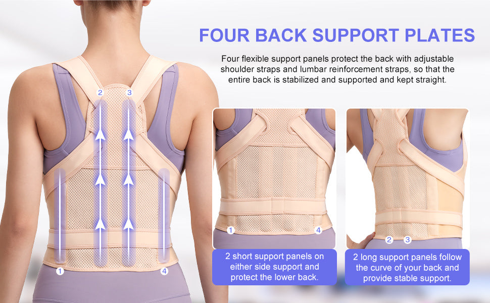 FHOCSLO Back Brace Posture Corrector Women and Men, Adjustable Shoulders Straightener - Breathable Upper Lower Back Support Belt Strap for Relieve Pain, Hunchback and Scoliosis (Nude, S)
